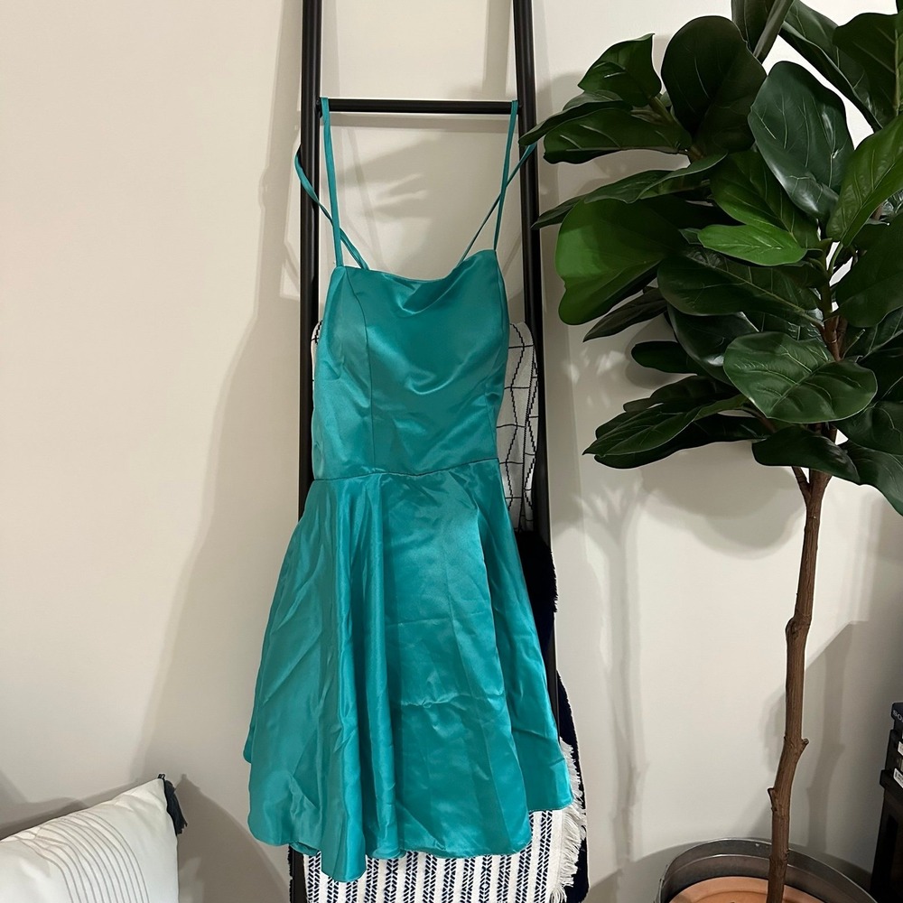 Teal Satin Homecoming Dress Size 8 Backless A-Line NWT